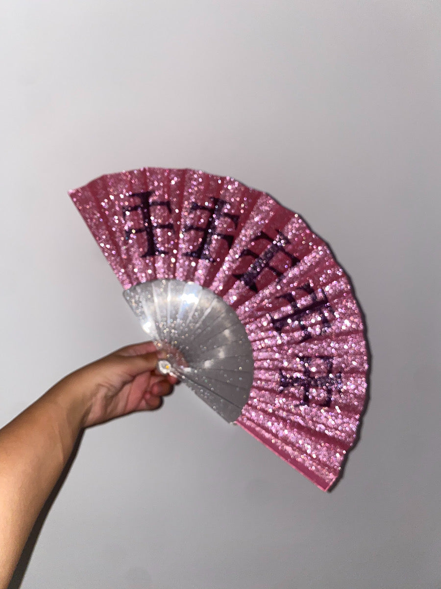 Pink glitter fan black cross