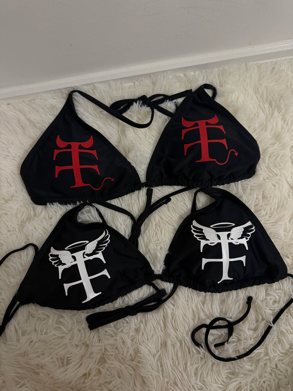 Cross devil or angel bikini top